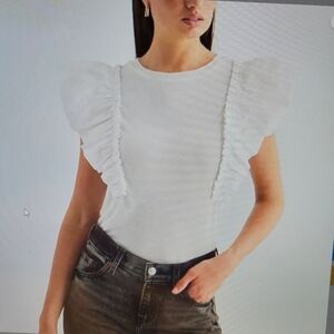 NWT Express White Ruffled Sleeve Top